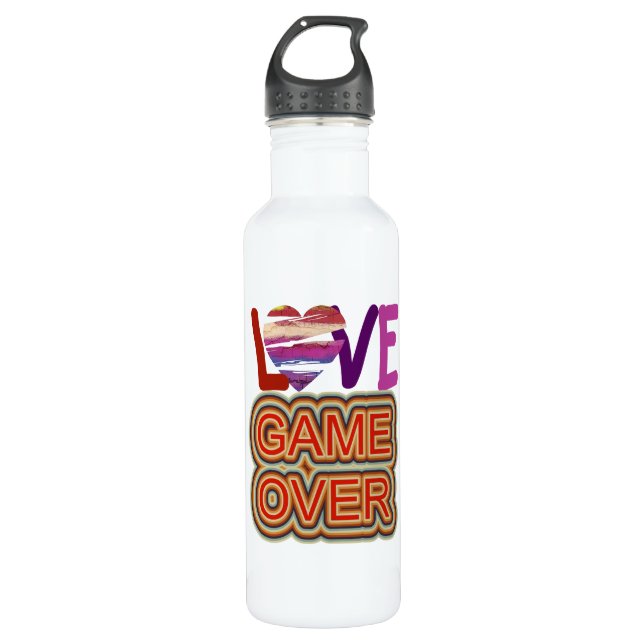 Game Over Love and Heart Stainless Steel Water Bottle (Front)