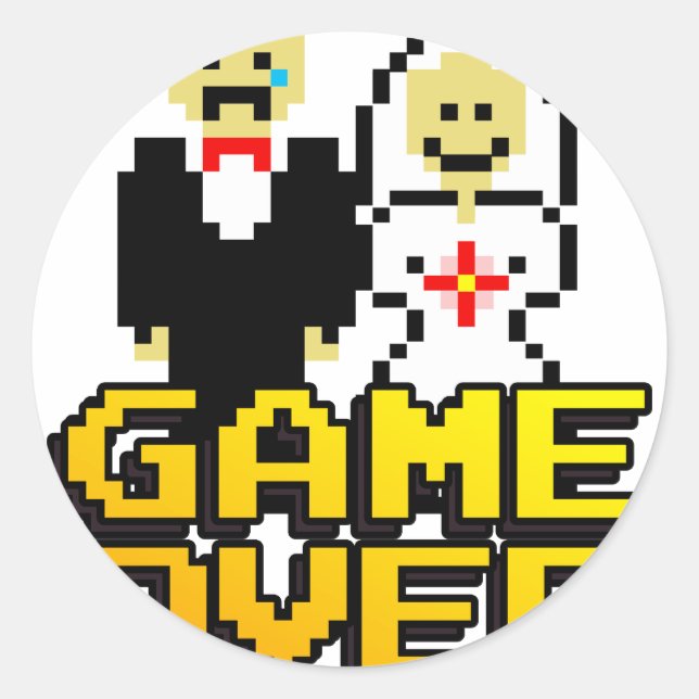 Game over marriage (8-bit) classic round sticker (Front)