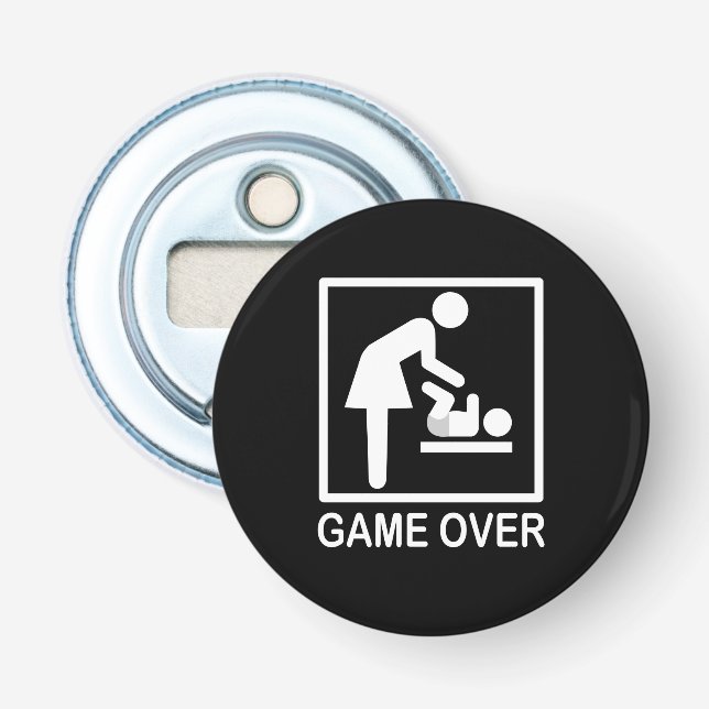 Game Over Mom Funny Black and White Pictogram Bottle Opener (Front)