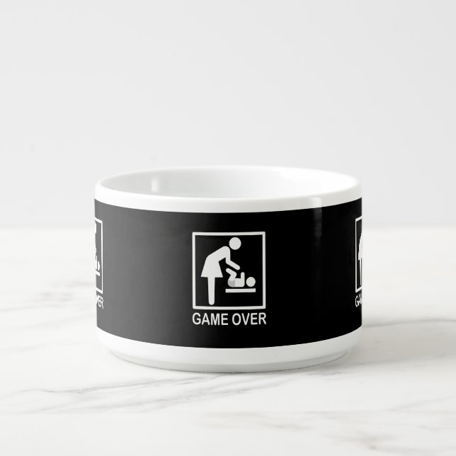 Game Over Mom Funny Black and White Pictogram Bowl (Center)