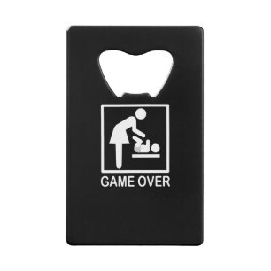 Game Over Mom Funny Black and White Pictogram Credit Card Bottle Opener