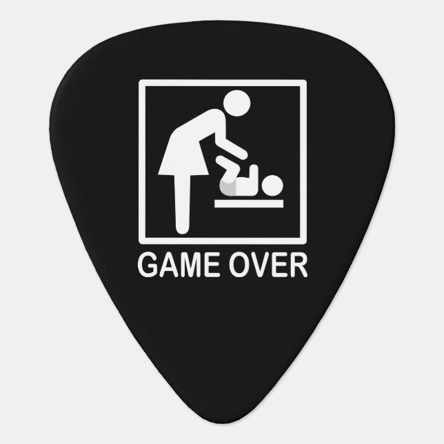 Game Over Mom Funny Black and White Pictogram Guitar Pick (Front)