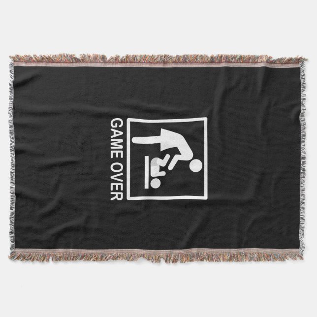 Game Over Mom Funny Black and White Pictogram Throw Blanket (Front)