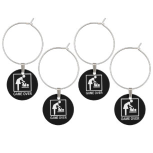 Game Over Mom Funny Black and White Pictogram Wine Charm
