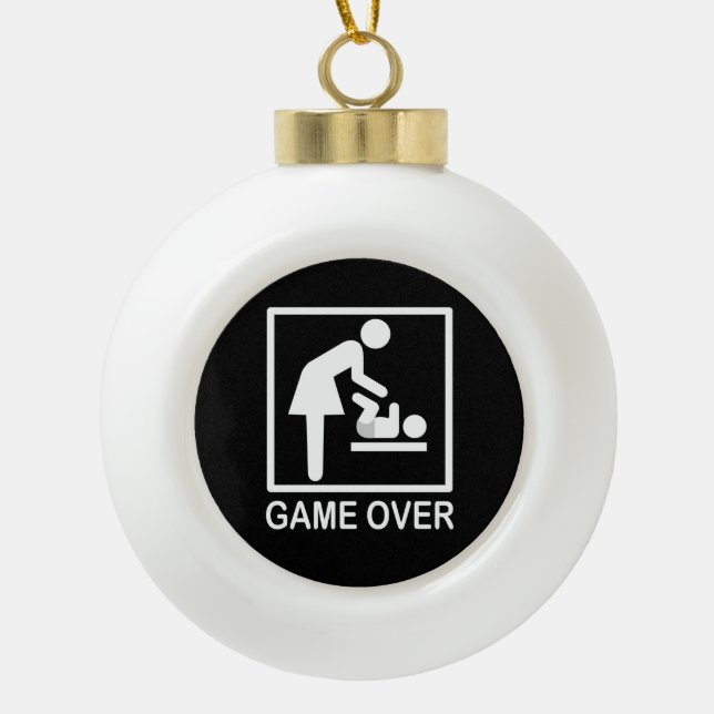 Game Over Mom Funny Signage Pictogram Ceramic Ball Christmas Ornament (Front)