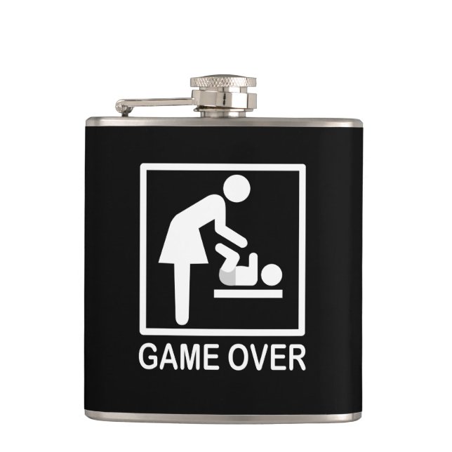 Game Over Mom Funny Signage Pictogram Flask (Front)