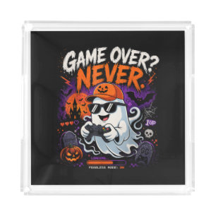 Game Over Never Funny Gamer Ghost Halloween Acrylic Tray