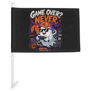 Game Over Never Funny Gamer Ghost Halloween Car Flag