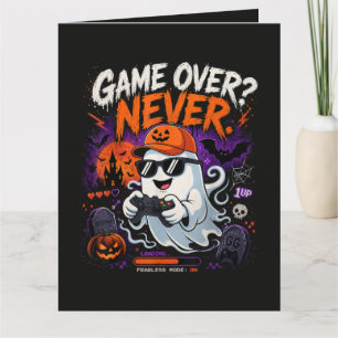 Game Over Never Funny Gamer Ghost Halloween Card