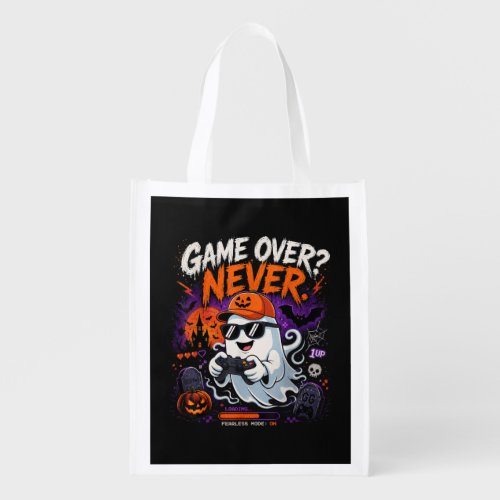 Game Over Never Funny Gamer Ghost Halloween Grocery Bag