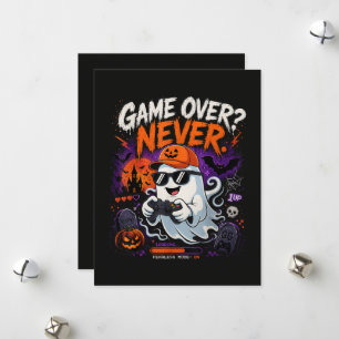 Game Over Never Funny Gamer Ghost Halloween Holiday Card