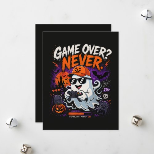 Game Over Never Funny Gamer Ghost Halloween Holiday Card