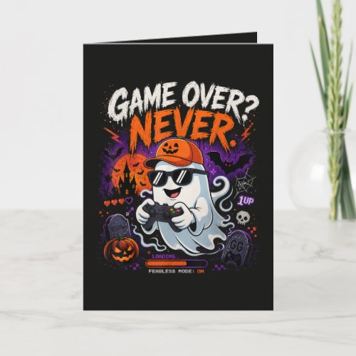 Game Over Never Funny Gamer Ghost Halloween Holiday Card