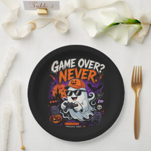 Game Over Never Funny Gamer Ghost Halloween Paper Plates