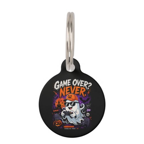 Game Over Never Funny Gamer Ghost Halloween Pet ID Tag