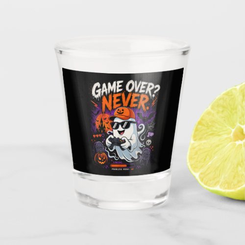 Game Over Never Funny Gamer Ghost Halloween Shot Glass