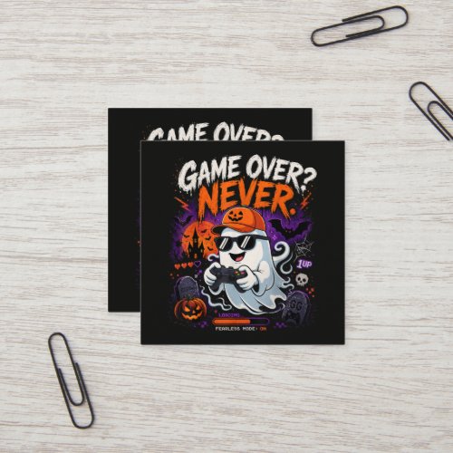 Game Over Never Funny Gamer Ghost Halloween Square Business Card