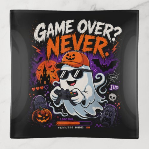 Game Over Never Funny Gamer Ghost Halloween Trinket Tray