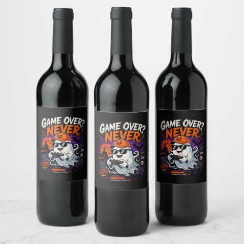 Game Over Never Funny Gamer Ghost Halloween Wine Label