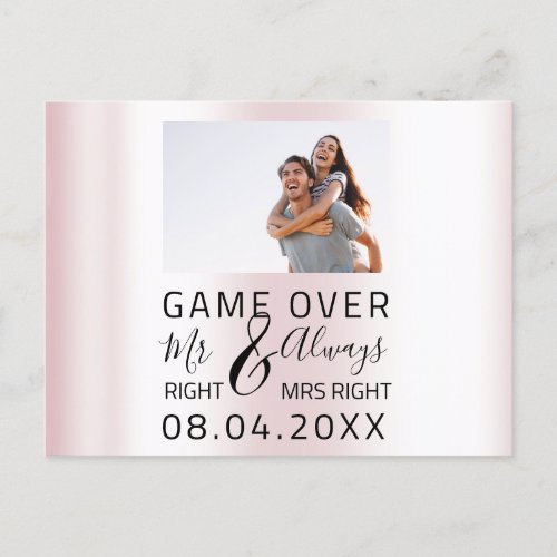 Game Over Pink Funny Save The Date Wedding  Postcard