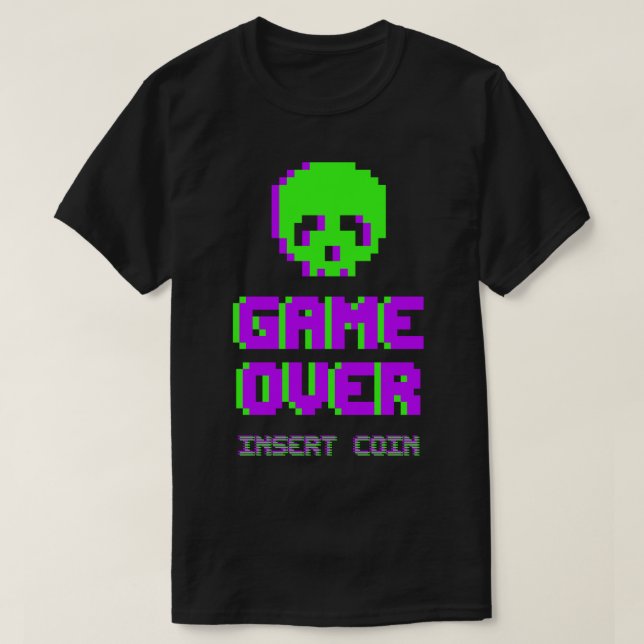 Game Over Pixel Art Skull T-Shirt (Design Front)