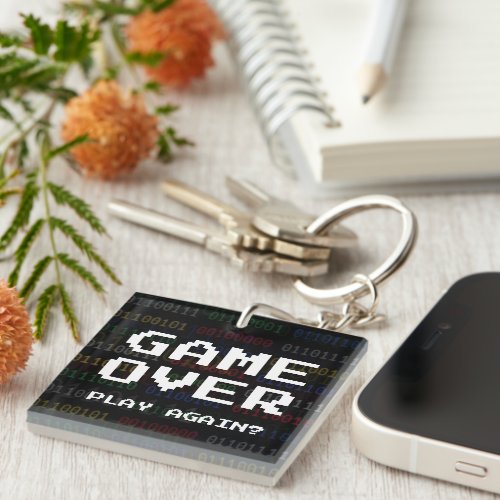 Game Over Retro Gamer Pixel Text Keychain