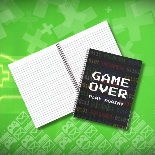Game Over Retro Gamer Pixel Text Notebook
