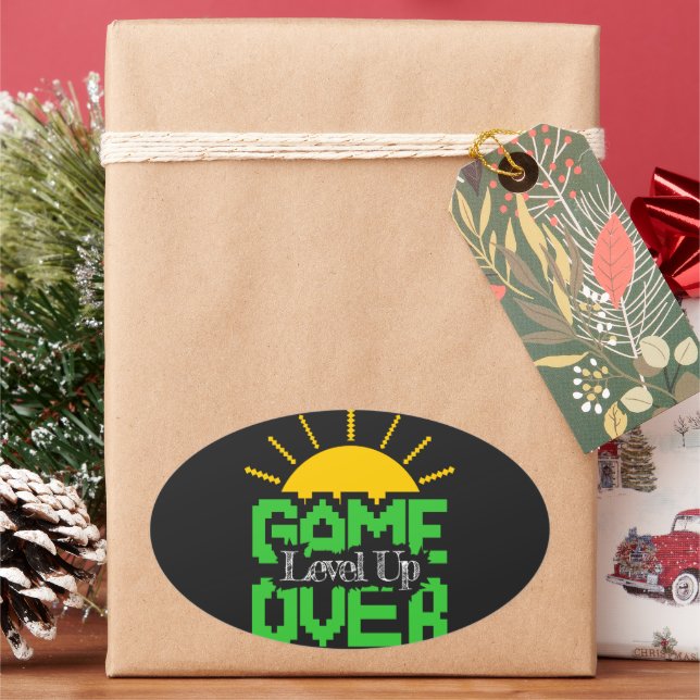 Game Over: Revive Old Games, Level Up Your Game Oval Sticker (Holiday)