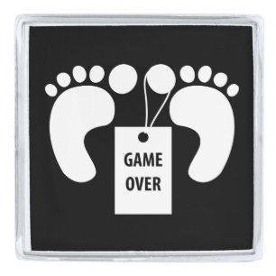 Game over silver finish lapel pin