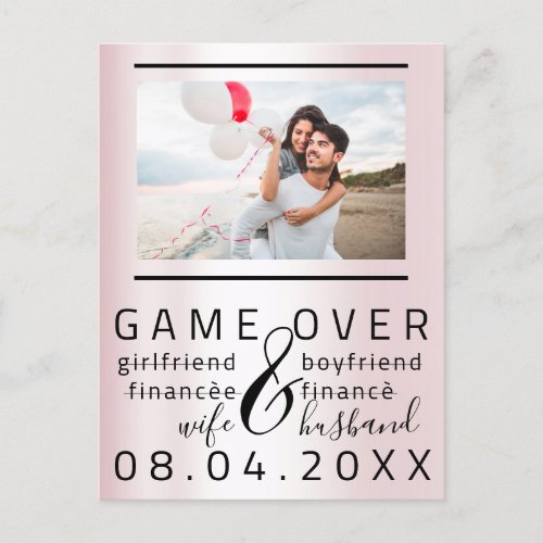 Game Over Skinny Funny Save The Date Couple Photo  Postcard