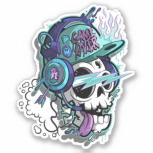 Game Over Skull Custom Cut Sticker