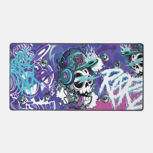 Game Over Skulls Purple Blue Desk Mat