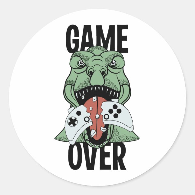 Game Over T-Rex Dinosaur Video Gamers' Classic Round Sticker (Front)