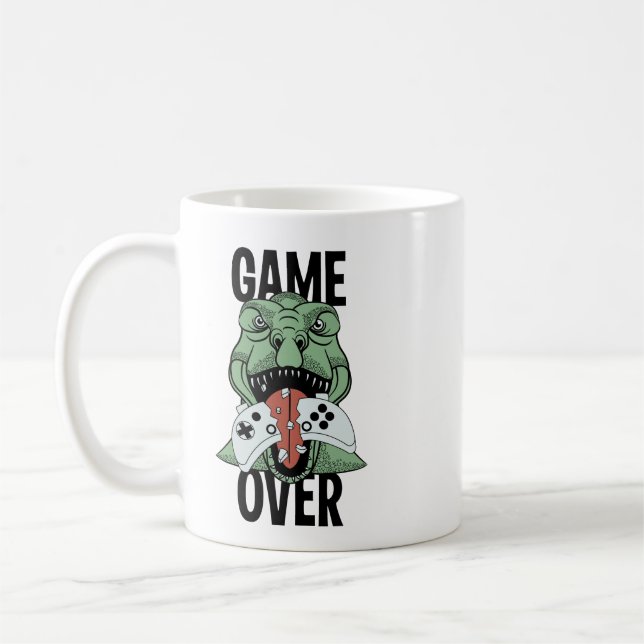 Game Over T-Rex Dinosaur Video Gamers' Gift Coffee Mug (Left)