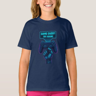 Game Over? Try Again! Cool Futuristic Gamer  T-Shirt