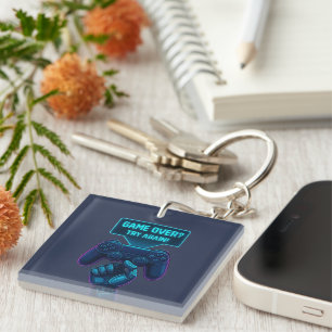 Game Over? Try Again! Futuristic Gamer Acrylic Keychain