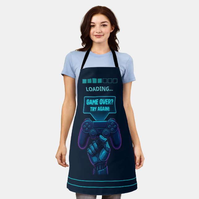 Game Over? Try Again! Futuristic Gamer Apron (Worn)