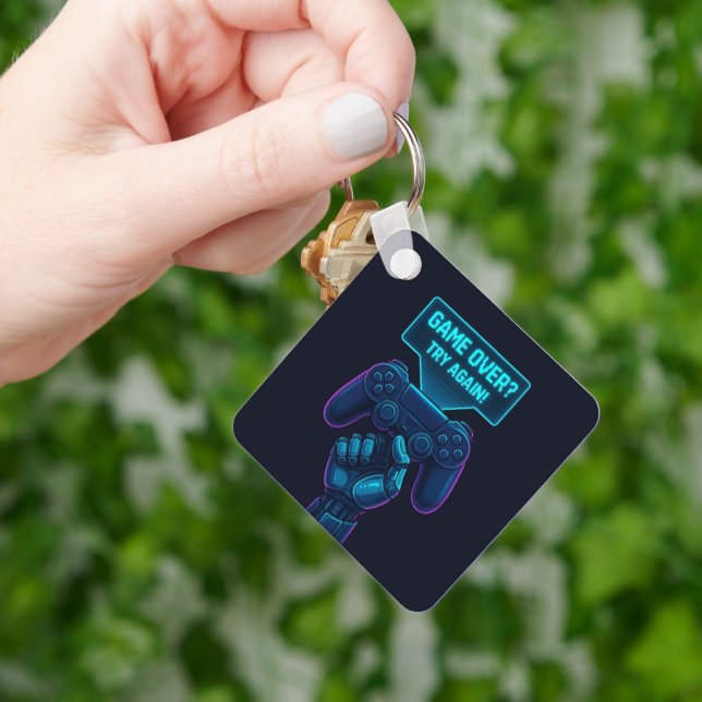 Game Over? Try Again! Futuristic Gamer Keychain  (Hand)