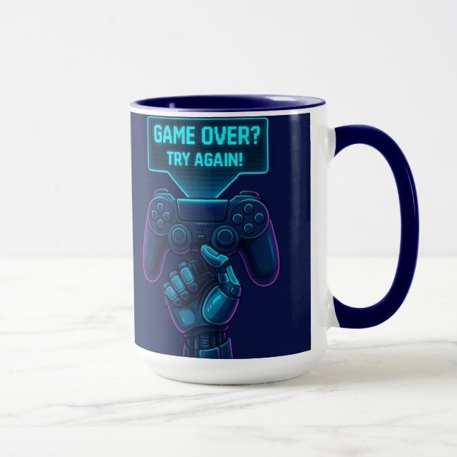 Game Over? Try Again! Futuristic Gamer Mug (Right)