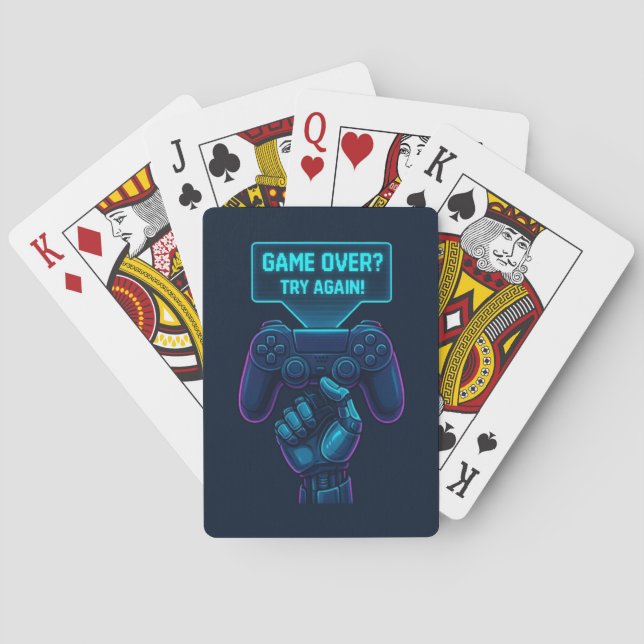 Game Over? Try Again! Futuristic Gamer Playing  Poker Cards (Back)