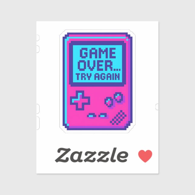 Game Over Try Again – Retro Pixel Gamer Sticker (Sheet)