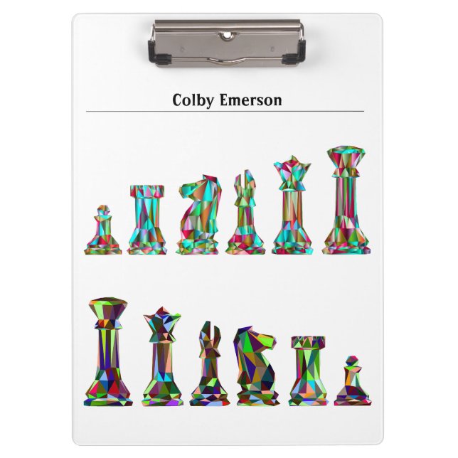 Game Players Rainbow Chess Pieces Custom Text Clipboard (Front)