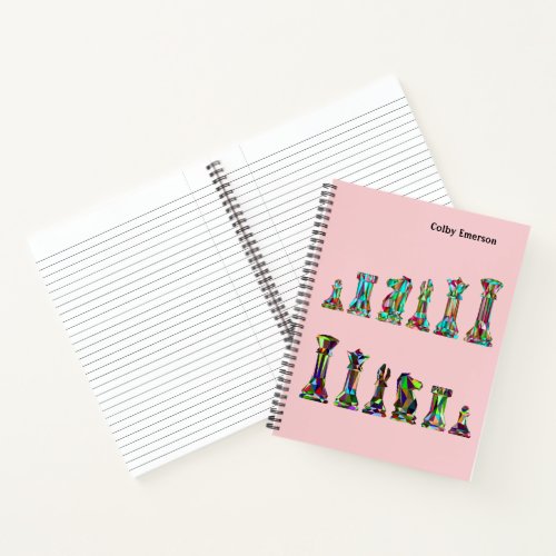 Game Players Rainbow Color Chess Pieces on Pink Notebook