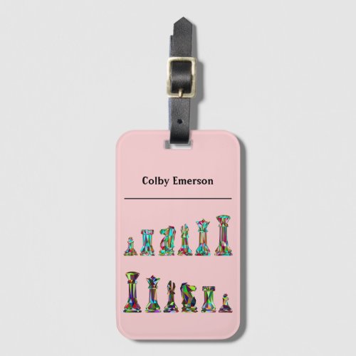 Game Players Rainbow Color Chess Pieces Set Pink Luggage Tag