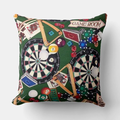 Game Room Billiards Cards Throw Pillow