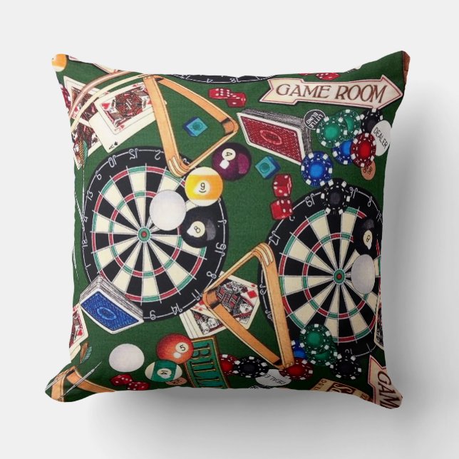 Game Room Billiards Cards Throw Pillow (Front)
