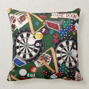 Game Room Billiards Cards Throw Pillow