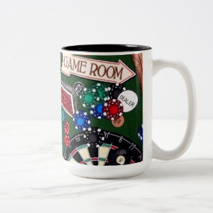 Game Room Billiards Cards Two-Tone Coffee Mug