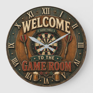 Game Room Dartboard Rustic Pub Bar Decor  Large Clock