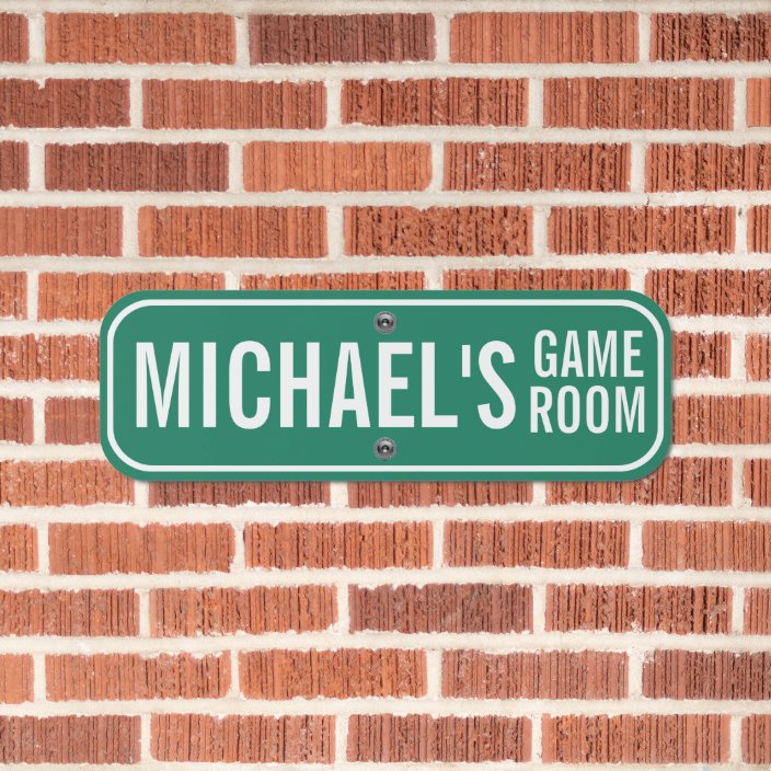 Game Room Green And White Personalized Name Easy Metal Sign Zazzle Com